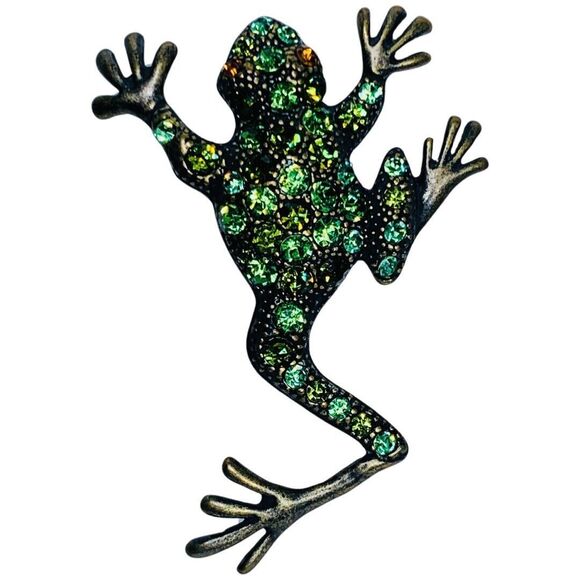 Green Crystal Frog Brooch Pin 3" Toad Whimsical Figural - Picture 2 of 10